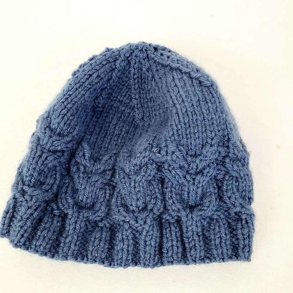 Toddler Hand‎ Knitted Blue Beanie Hat Fits Age 2-3